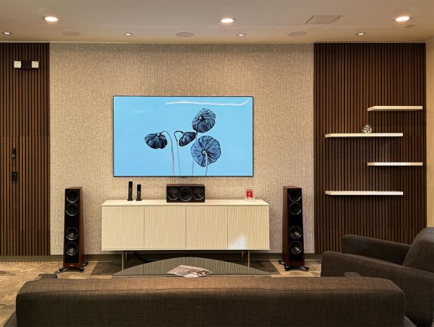 ZOME Showroom: Media Room with dark wood accents